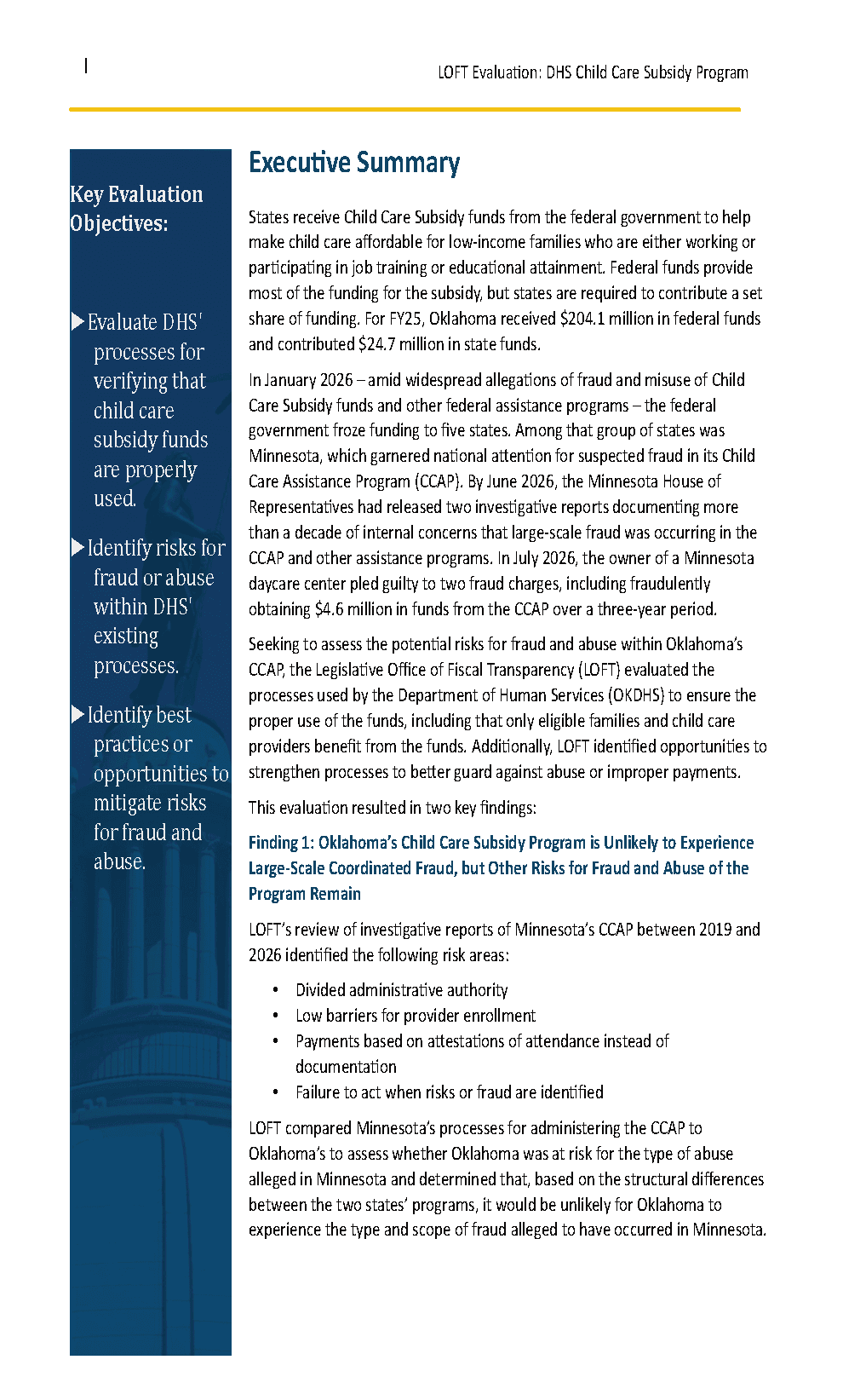 preview of DHS Child Care Subsidy Executive Summary
