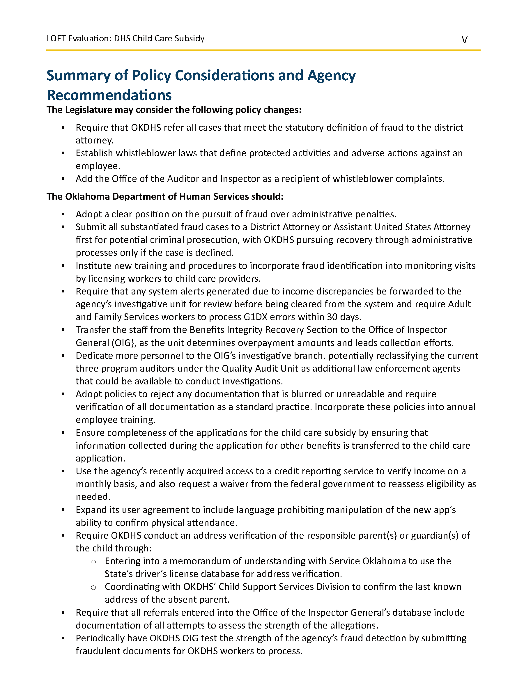 preview of DHS Child Care Subsidy Recommendations