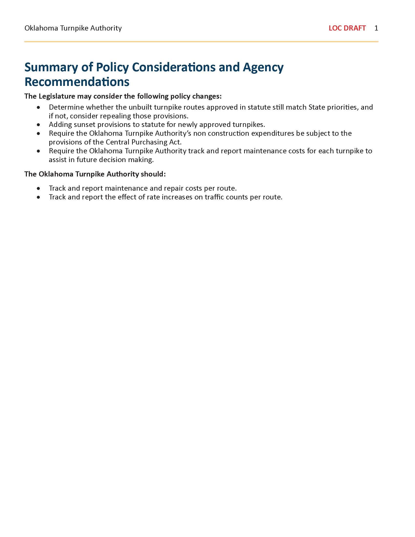 preview of Cost of Toll Roads Summary of Recommendations